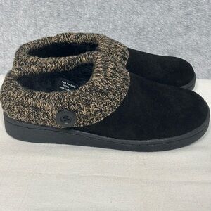 Clarks Angelina Knitted Collar Suede Clog Slipper Mule Shoe-Black-Women Size 9